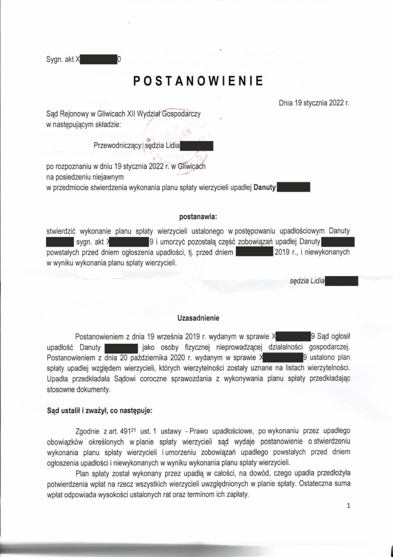 Postanowienie sądu o ogłoszeniu upadłości